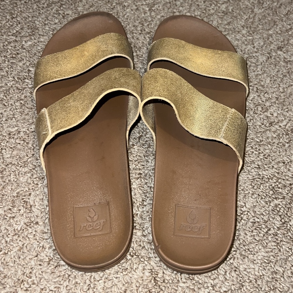 Reef Gold Metallic Tan Slide Sandals Size 8 - Picture 2 of 5